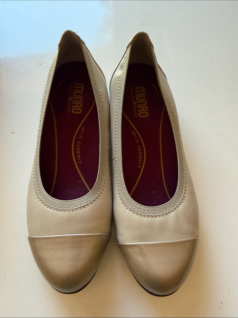 Munro Cream Flats with Metallic Silver Cap Toe